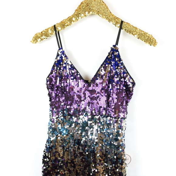 Multicolor Blue Bodycon Sequin Cocktail Dress - Picture 6 of 7
